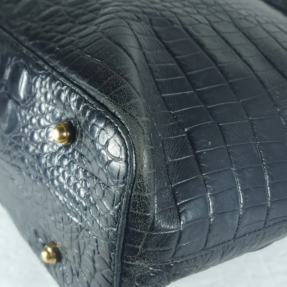 BRAHMIN Asher Medium Black Croc Embossed Melbourne Leather Tote bag